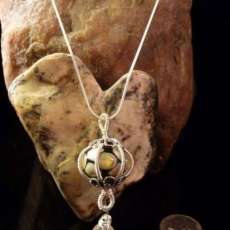 Coiled Silver Lampwork Glass and Citrine Pendant