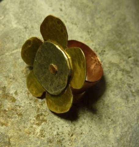 Nickle Silver, Brass and Copper Riveted Flower Ring