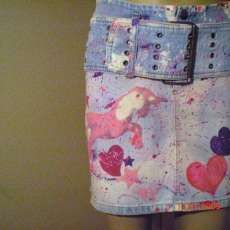 Custom made bleached and revamped denim mini skirt
