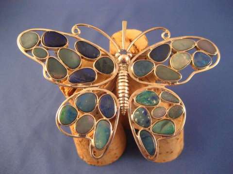 Opal & sterling silver butterfly pendant