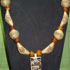 Kenya Beeswax Molded Basket and Amber Necklace