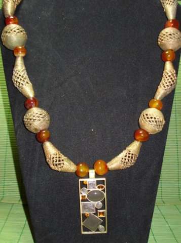 Kenya Beeswax Molded Basket and Amber Necklace