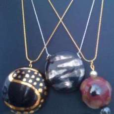Kazuri Bead Pendant Necklaces Painted in 14k Gold and Platinum