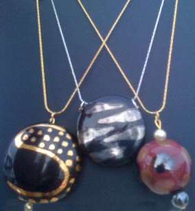 Kazuri Bead Pendant Necklaces Painted in 14k Gold and Platinum