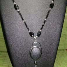 Onyx Glass Beads with Silver Accents and Spool Reel Lanyard Holder