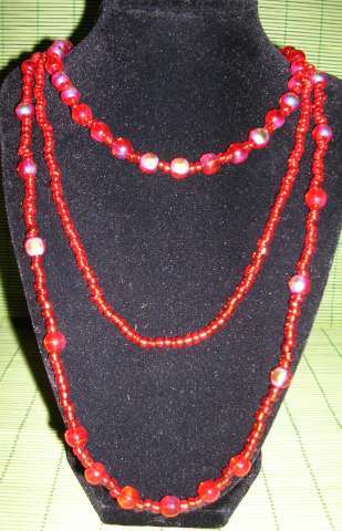 Dazzling Ruby Red Opaque Bead and Seed Necklace