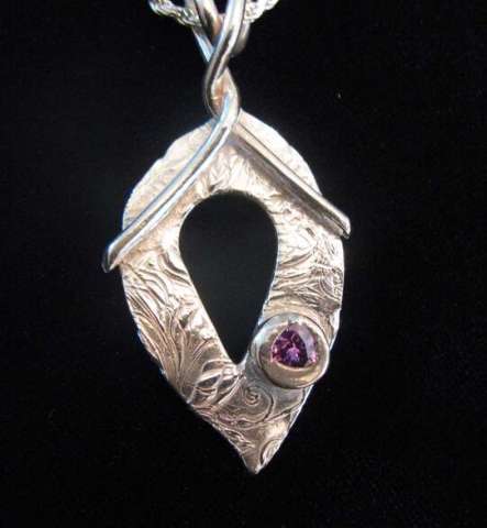 fine silver pendant with amythest CZ