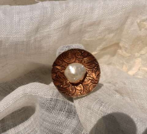 Floral Copper and Pearl Ring
