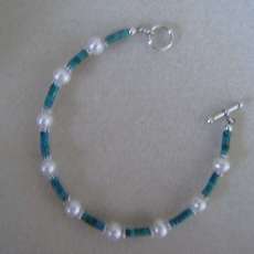 Heishi Turquoise with Cream Potato Pearls and Sterling Silver Bracelet