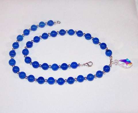 Blue Agate and Swarovski Crystal Necklace