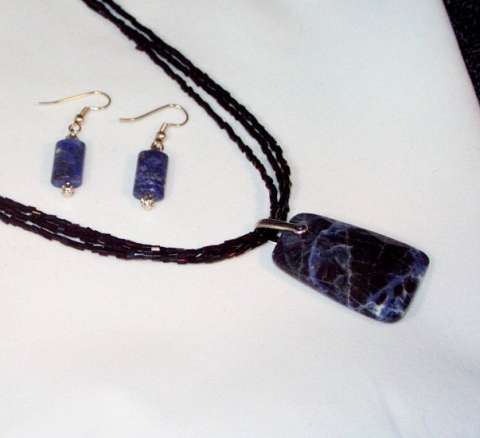 Sodalite Trapezoid Pendant and Earrings