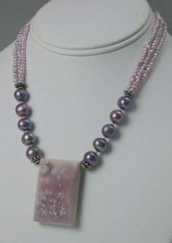 Violet Agate Druzy with Freshwater Pearls