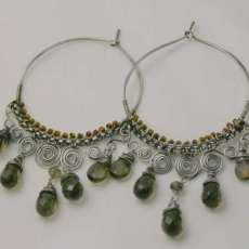 Wire Wrapped Sterling Hoops with Smoky Quartz Brios