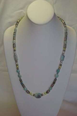 Aquamarine and blue opal 22" necklace