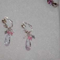 Pink/Grey/Clear Crystal Earrings with Matching Ring