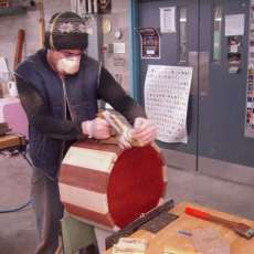 working on a cabinet