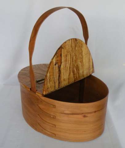 Fixed-Handle Carrier with Hinged Lid in Cherry & Spalted Maple.