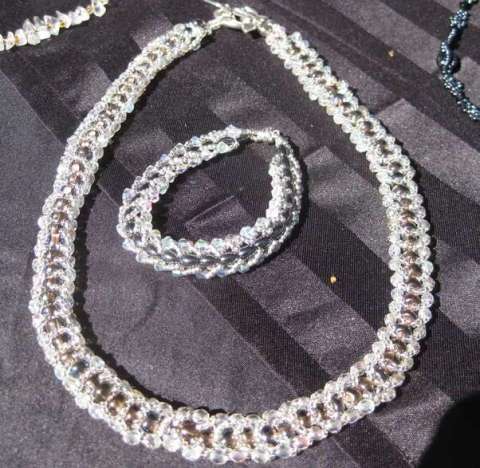 Necklace and bracelet, white crystals
