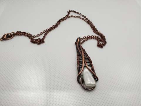 Crafted Copper and Pearl Pendant