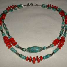 Turquoise and Red Coral Necklace
