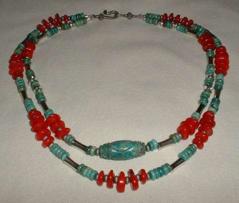 Turquoise and Red Coral Necklace