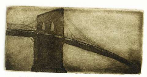 Etching of the Brooklyn Bridge