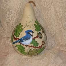 Handpainted Gourd Birdhouse With Blue Jay
