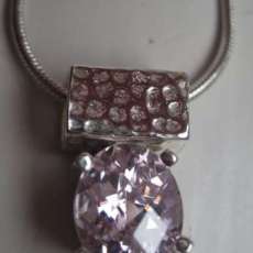  Pink CZ Sterling Silver Hammered Pendant