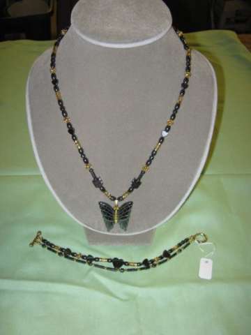Hematyke Necklace and Bracelet W/ Goldstone Beads