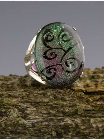 Hand Drawn Dichroic Sterling Silver Ring