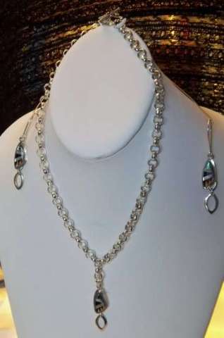 Sterling silver necklace with bead slider and ornate toggle clasp, Swarovski pearls
