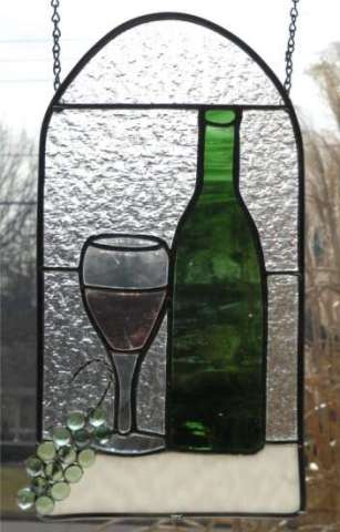 Wine Bottle, Glass & Grapes