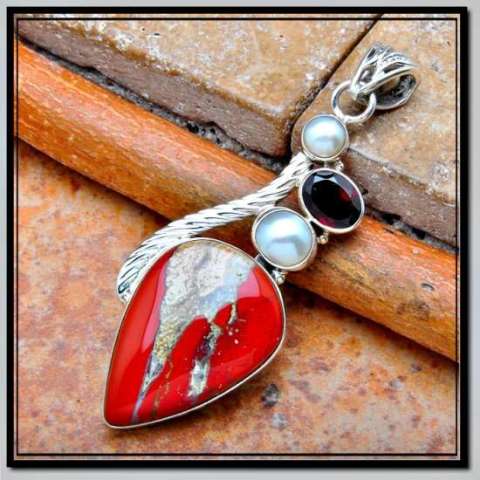 Red Jasper with Fresh water Pearl and Garnet