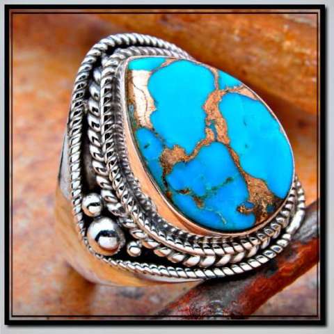 Blue Copper Turquoise Ring n Sterling Silver