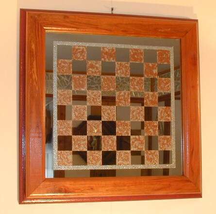 Gold squared chess board, Cherry & Mahogany framed.