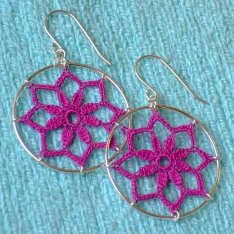 Lotus hand-dyed crochet earrings