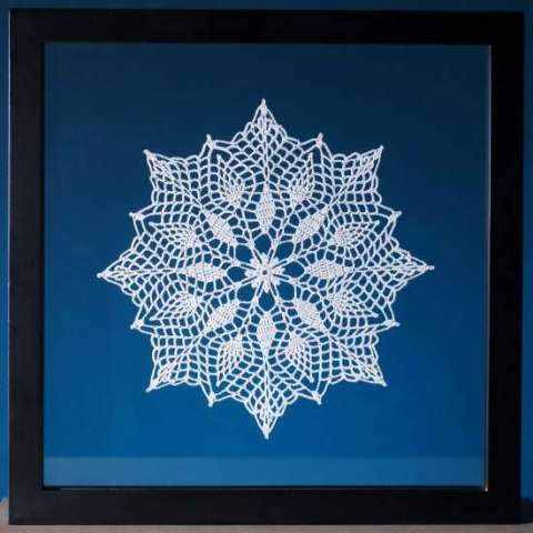 Starry Pineapple doily in a float frame