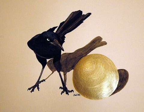 Grackle With Golden Orb