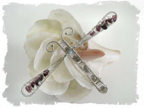 Lapel Pin - Labradorite, Garnet and Sterling Dragonfly