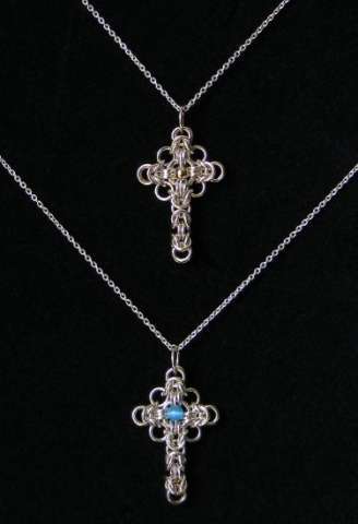 Sterling Bysantine Cross Pendant with Swarovski Crystal Setting