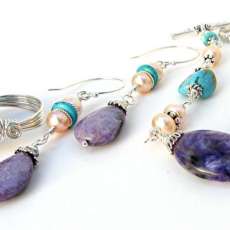 Charoite, Turquoise, FW Pearl Bracelet, Earrings, Ring
