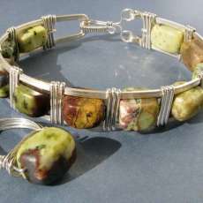 Chunky Bangle & Ring - Yellow Turquoise Jasper in Sterling