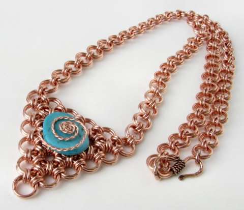 Copper Chainmaille Necklace with Magnesite Swirl Accent