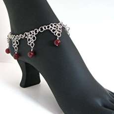 Argentium Silver Chainmaille and Carnelian Anklette