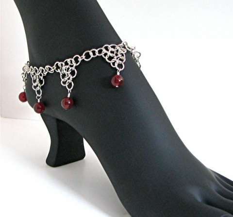 Argentium Silver Chainmaille and Carnelian Anklette