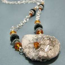 Pendant - Crazy Lace Agate in Needlelace Sterling Silver with Swarovski Crystals