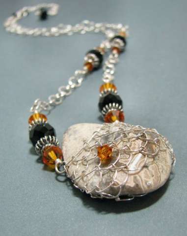 Pendant - Crazy Lace Agate in Needlelace Sterling Silver with Swarovski Crystals