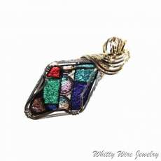 Etched Fused Glass Pendant Wrapped in Sterling Silver and 14k Gold Filled Wires