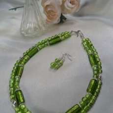 Green Foil Glass with Sterling Silver