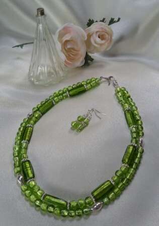 Green Foil Glass with Sterling Silver
